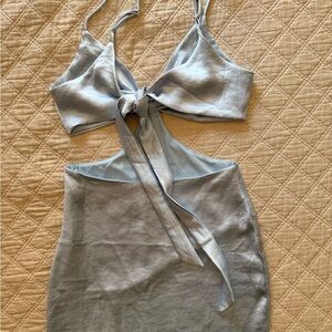 Tie-Front Light Blue Cutout Dress